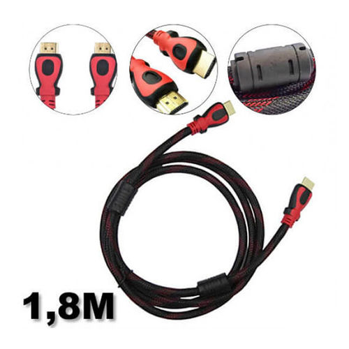 Imagem de Cabo HDMI x HDMI 1,8 metros - Verso 1.4 - 3D | Preto com Vermelho