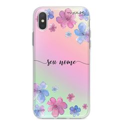 Capa para celular Holográfica - Flores | Com Nome Manuscrito