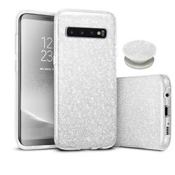 Capa para Galaxy S10 de Plástico com Glitter e suporte de dedo