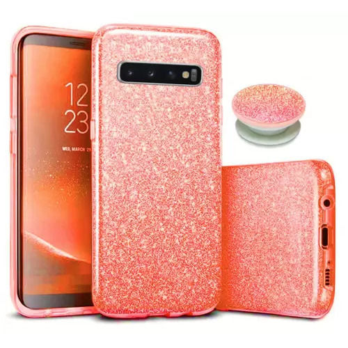 Capa para Galaxy S10 de Plstico com Glitter e suporte de dedo