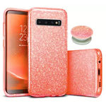 Capa para Galaxy S10 Plus de Plstico com Glitter e Suporte de Dedo