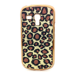 Capa para Galaxy S3 Mini i8190 de Plástico com Glitter - Leopardo Dourado