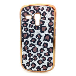 Capa para Galaxy S3 Mini i8190 de Plástico com Glitter - Leopardo Prata