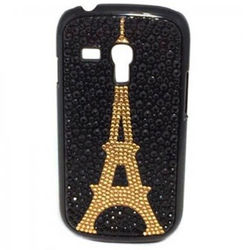 Capa para Galaxy S3 Mini i8190 de Plástico com Strass - Torre Eiffel