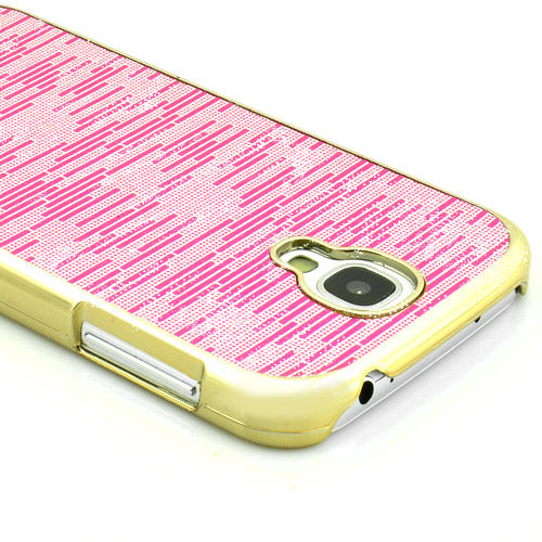 Capa para Galaxy S4 i9500 com Tiras Horizontais Brilhantes - Rosa