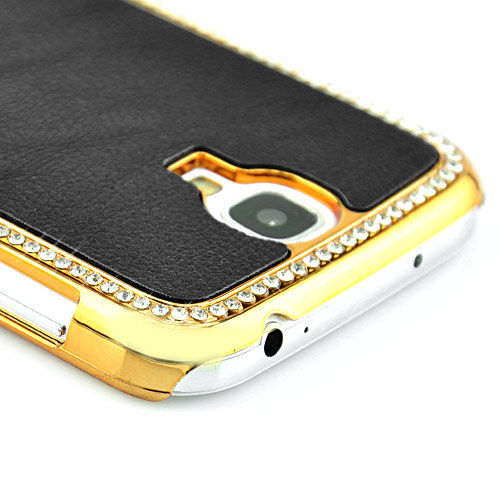 Capa para Galaxy S4 i9500 Luxo com Couro e Strass Brilhante - Preta