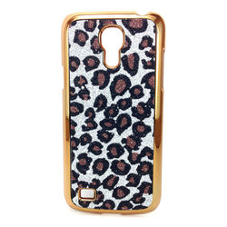 Capa para Galaxy S4 Mini i9190 de Plástico com Glitter - Leopardo Prata