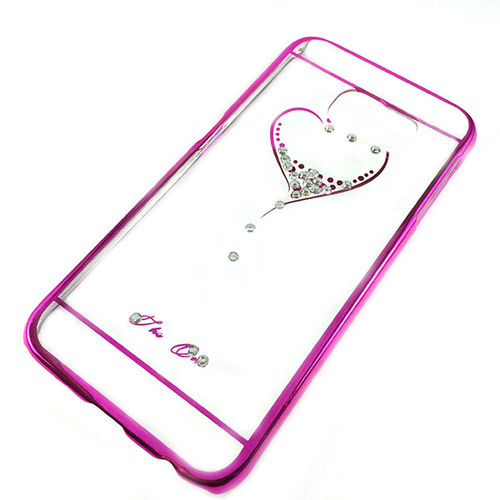 Imagem de Capa para Galaxy S6 G920 de Acrlico com traseira Transparente - Corao com Strass | Rosa
