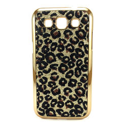 Capa para Galaxy Win Duos i8552 de Plástico com Glitter - Leopardo Dourado