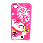 Capa para iPhone 4 e 4S de Silicone 3D Gatinho Chines - Rosa