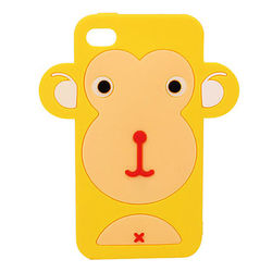 Capa para iPhone 4 e 4S de Silicone 3D Macaco - Amarelo