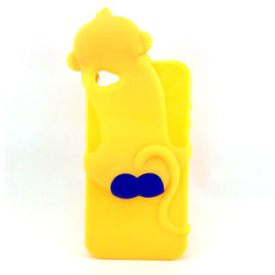 Capa para iPhone 4 e 4S de Silicone 3D Macaquinho - Amarelo com Azul