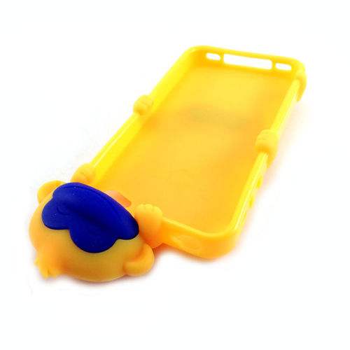 Capa para iPhone 4 e 4S de Silicone 3D Macaquinho - Amarelo com Azul