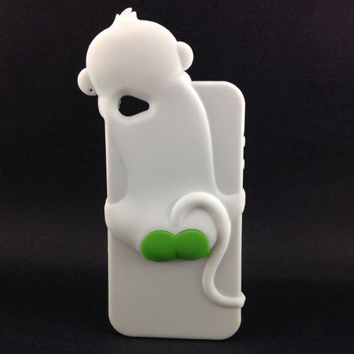 Imagem de Capa para iPhone 4 e 4S de Silicone 3D Macaquinho - Branco com Verde