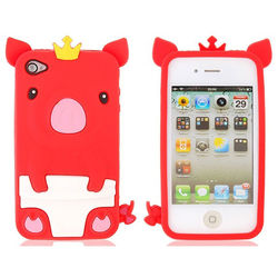 Capa para iPhone 4 e 4S de Silicone 3D Porquinho - Vermelho