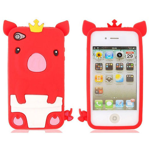 Imagem de Capa para iPhone 4 e 4S de Silicone 3D Porquinho - Vermelho