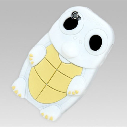 Capa para iPhone 4 e 4S de Silicone 3D Tartaruga - Branco