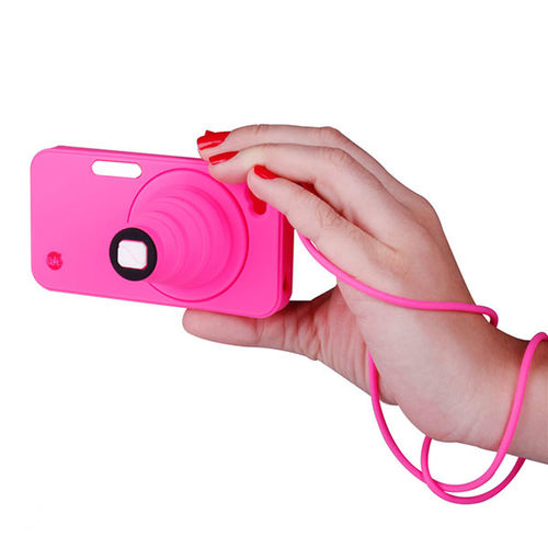 Capa para iPhone 4 e 4S de Silicone - Cmera com apoio | Rosa