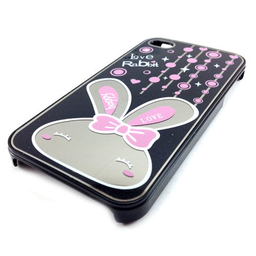 Capa para iPhone 4 e 4S de Silicone Love Rabbit - Preto