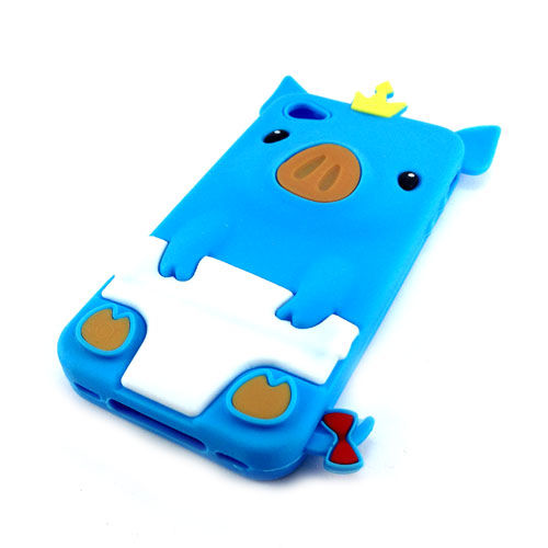 Capa para iPhone 4 e 4S de Silicone Porquinho - Azul