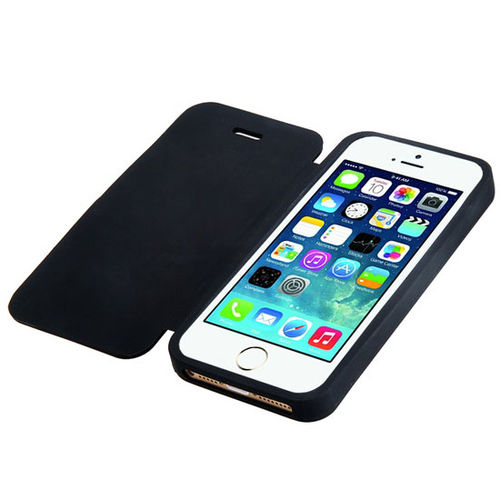 Imagem de Capa para iPhone 5 e 5S de Silicone com Flip - Preta