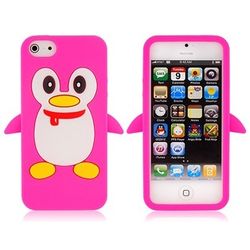 Capa para iPhone 5 e 5S de Silicone Pinguim - Rosa