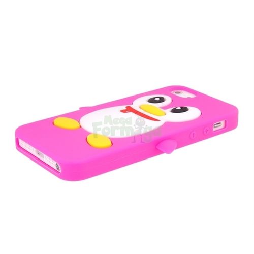 Capa para iPhone 5 e 5S de Silicone Pinguim - Rosa