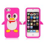 Capa para iPhone 5 e 5S de Silicone Pinguim - Rosa