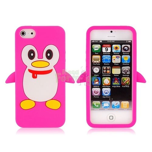 Capa para iPhone 5 e 5S de Silicone Pinguim - Rosa
