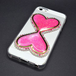 Capa para iPhone 5 e 5S de TPU - Ampulheta com Strass | Rosa Fluorescente