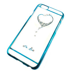 Capa para iPhone 6 de Acrílico com traseira Transparente - Coração com Strass | Azul