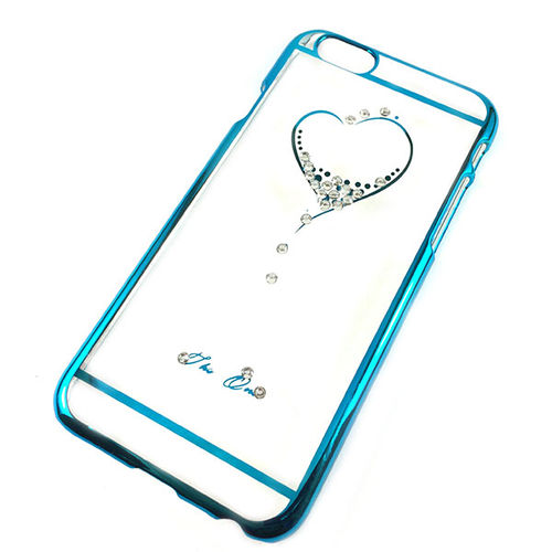 Imagem de Capa para iPhone 6 de Acrlico com traseira Transparente - Corao com Strass | Azul