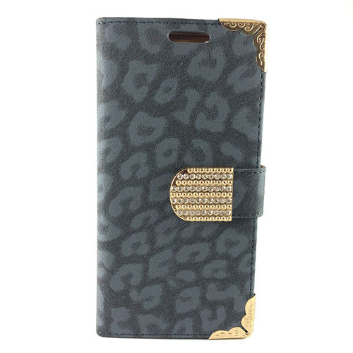 Imagem de Capa para iPhone 6 de Couro Sinttico Estilo Carteira - Ona com Strass | Cinza Chumbo