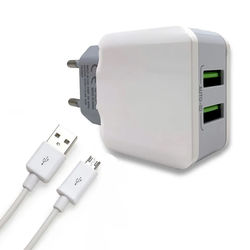 Carregador com 2 entradas USB e Cabo Micro USB 3.1A - HS-327