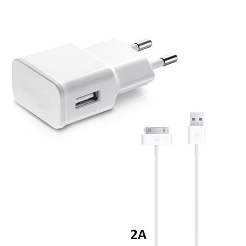 Imagem de Carregador de Parede e Cabo de Dados USB para iPhone 4 e 4S iPad 2/3/4 de 2A - Branco | KinGo