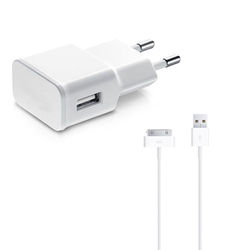 Carregador de Parede e Cabo de Dados USB para iPhone 4 e iPhone 4S - Branco | KinGo
