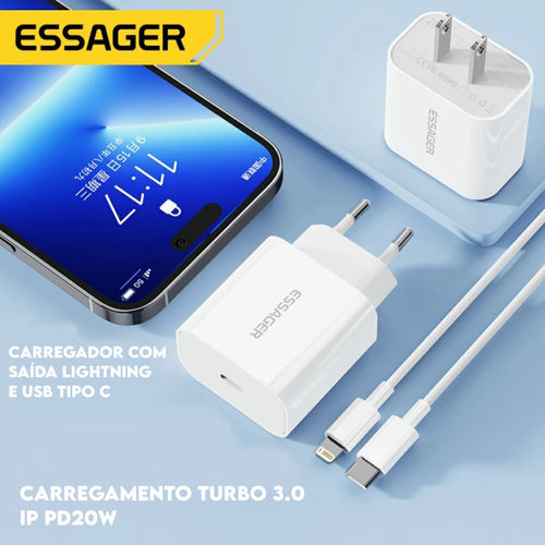 Imagem de Carregador para iPhone com sada USB-C de 20W Essager - Branco