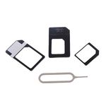 Kit 4 em 1 adaptador Nano SIM e Micro SIM para SIM e Ejetor de Chip