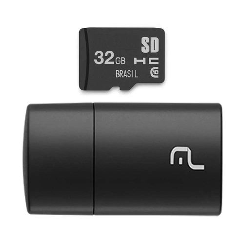 Imagem de Pen Drive 2 em 1 Leitor USB + Carto de Memria Classe 10 32GB - Preto | Multilaser