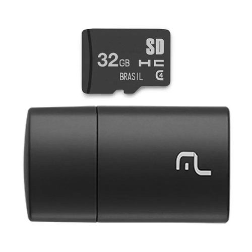 Imagem de Pen Drive 2 em 1 Leitor USB + Carto de Memria Classe 4 32GB - Preto | Multilaser