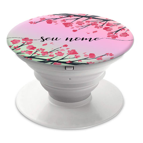 Pop Socket Hologrfico - Flor de Cerejeira | Com Nome Manuscrito